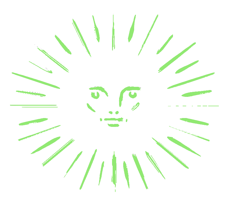 An illustration of a sun in the shape of a face with simple sun rays line coming out